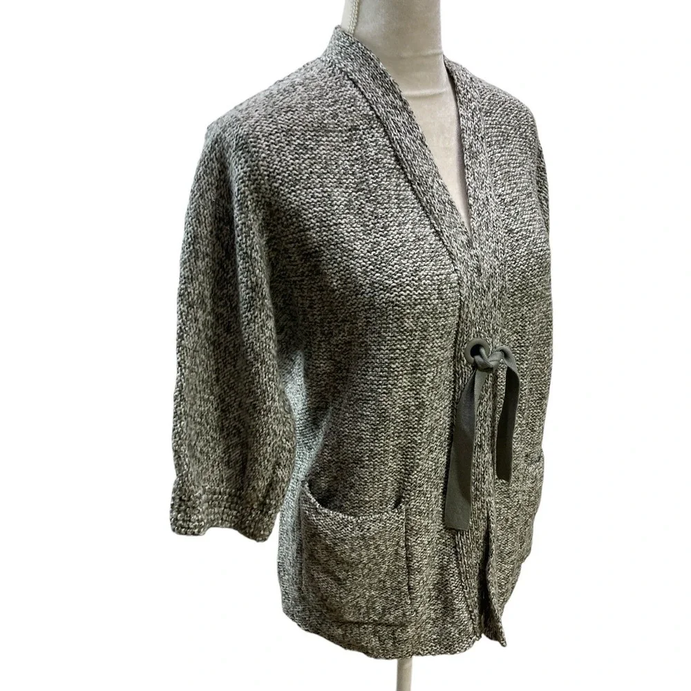 J. Jill Pure Jill Cardigan Sweater XS‎ Marled Knit Green Gray Tie Front Women